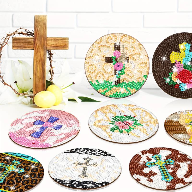 Religious Cross Diamond Art Painting Coasters Kits With - Temu